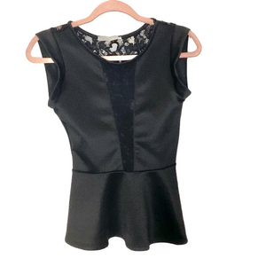 🌷 Rolla Coster 🌷 Black Lace Cut Peplum Sleeveless Ruffle Top
